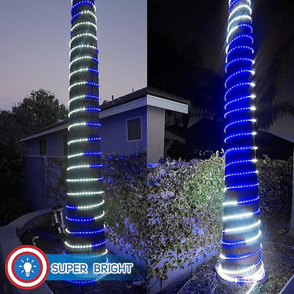Russell Decor 20FT Rope Lights Indoor Outdoor Lighting for Christmas Snow Theme Decoration for Party Trees Patio Deck Flexible String Lights (White Blue)