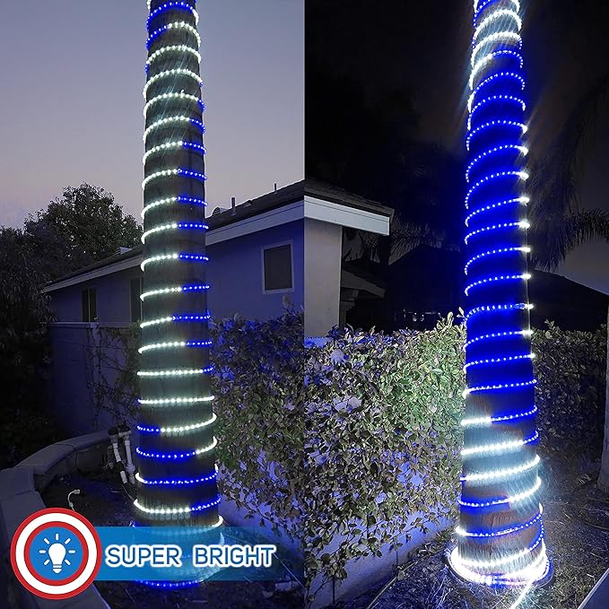 Russell Decor 80FT 864 LEDs Rope Lights Indoor Outdoor Lighting for Christmas Snow Theme Decoration for Party Trees Patio Deck Flexible String Lights (White Blue)