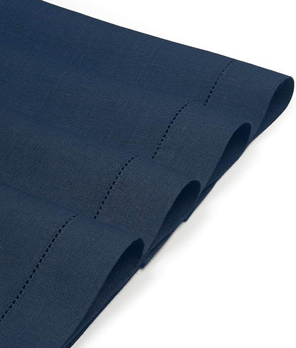 D'Moksha Homes Linen Placemats Set of 4 - Classic Hemstitch Navy Blue Placemats 14 x 19 Inch - 100% Pure Linen Table Mats for Winter, Christmas, Holiday - Handcrafted and Machine Washable