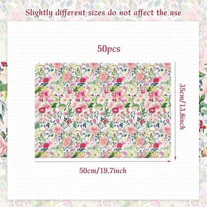 50 Sheets Floral Tissue Paper Wildflower Party Gift Wrapping Paper Flowers Packaging Patterned Tissue Papers for Flower Bridal Shower Wedding Birthday Party Decor