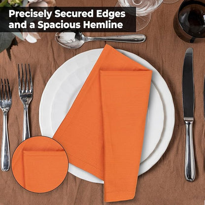 Urban Villa Halloween Cloth Napkins Orange Color Dinner Napkins 20''x20'' (Set of 12) 100% Cotton Slub Absorbent Napkins Soft Durable Reusable Washable Ideal for Events Parties Everyday use