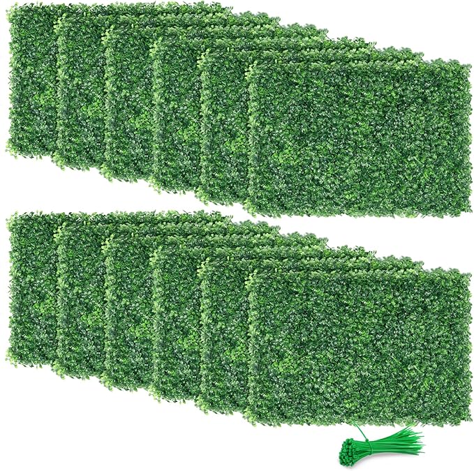 ZXMOTO 24"x16" Artificial Boxwood Hedge Panels 12PCS, Privacy Hedge Screen Faux Boxwood for Outdoor, Indoor, Garden, Fence, Backyard and Decor