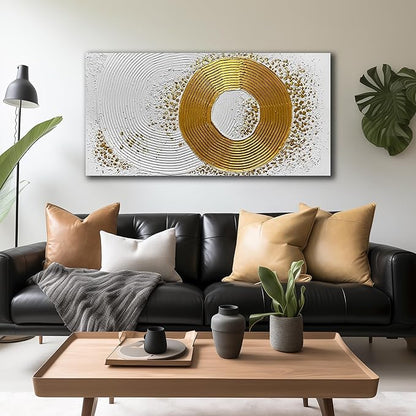 White and Gold Wall Decor for Living Room Abstract Circle Painting Wall Art for Dining Room Modern Art Wall Decor for Office Size 24 x 47 Inch