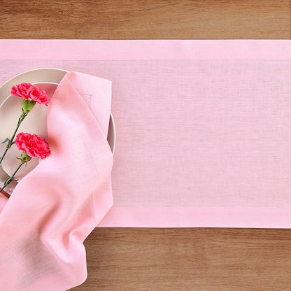 Solino Home Linen Pink Lemonade Table Runner 144 Inches Long - 100% Pure Linen Extra Long Table Runner 14 x 144 Inch - Fete