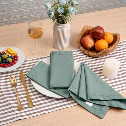 Blue Needles Set of 12 Hemstitch Linen Napkins 100% Cotton Hunter Green Cloth Dinner Napkins 18x18 inches, Soft, Reusable Absorbent Washable, Ideal for Fall Thanksgiving Events, Parties & Everyday Use