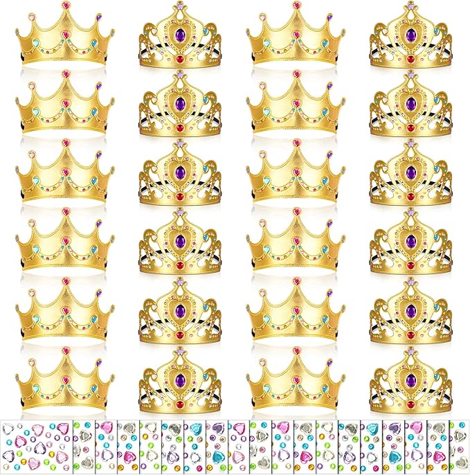 Yaomiao 44 Pcs Foam Crowns for Kids Princess Tiaras Crowns Bulk Diamond Sticker Making Kits for Birthday Party Supplies