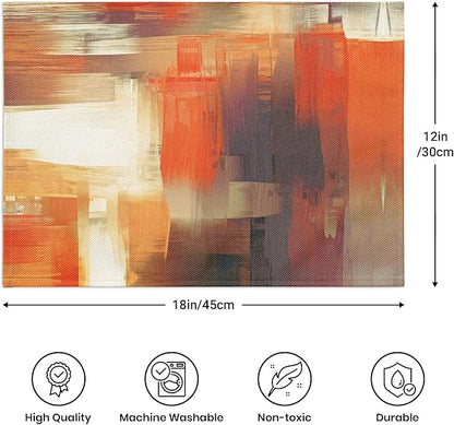 Orange Placemats for Dining Table Set of 6 Modern Art Abstract Painting Place Mats Washable Linen Placemat for Kitchen Home Dinner Party Decor 18x12 Inches
