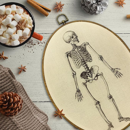 CUANFDDSF Vintage Gothic Skeleton Oval Wall Art Decor, Gothic Spooky Human Skeleton Wall Hanging Decor, Neutral Goth Skull Framed Canvas Prints for Home Bedroom Living Room Office, 8.6x11.4 Inch