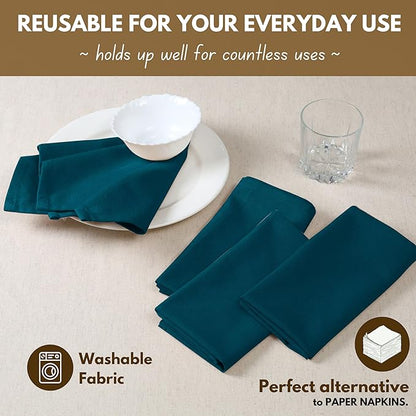 Native Fab Cloth Napkin Set of 12, 100% Cotton, Washable, Reusable Dinner Cloth Napkin 17x17 inches, Table Decor Napkins for Dinner, Events, Teal Green