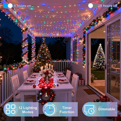 470FT 1500LED Christmas Lights, 12 Modes Multicolor Outdoor String Lights with Timer & Dimmable, Waterproof Green Wire Christmas String Lights for Indoor Tree Xmas Patio Fence Wedding Party Decor