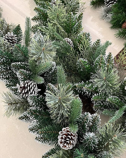 Christmas Garland Pre-lit 9 Ft with 50 Led Lights, Battery Operated Fireplace Stairs Mantle Door Indoor Outdoor, Decorated Pine Cone and Snow Style