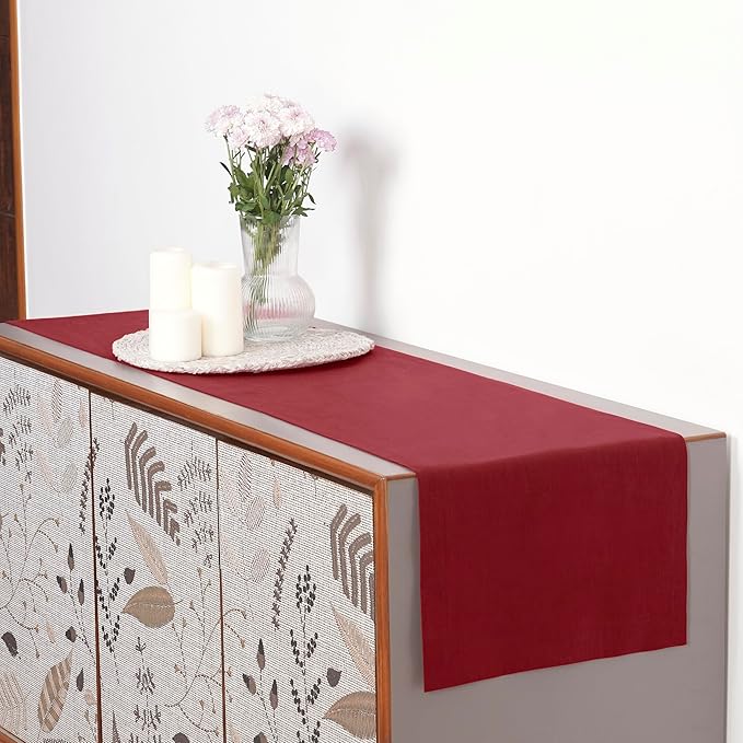 D'Moksha Homes Linen Red Table Runner 84 Inches Long - 100% Pure Linen 14 x 84 Inch Table Runner for Dining, Winter, Christmas, Holiday - Machine Washable