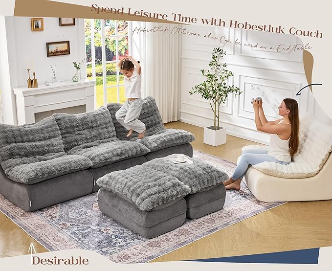 Hobestluk Sofa Couch Foam Sofa for Small Spaces Comfy Sofas with footrest Couch Recliner Small Sofas for Living Room, Bedroom, Apartment (Grey)