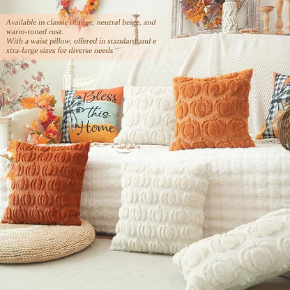GEEORY Fall Pumpkins Soft Plush Pillow Covers, 12 x 20 Inch Set of 2, Fluffy Faux Fur Wool Decorative Farmhouse Cushion Case for Sofa Home Decoration Orange Pumpkin GC021-12