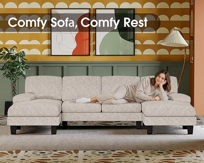 Furmax Sectional Couches for Living Room, U-Shaped Sofa Couch with Linen Fabric, 4 Seat Sofa Set with Double Chaise for Apartment (Loop Yarn, Pearl Gray)