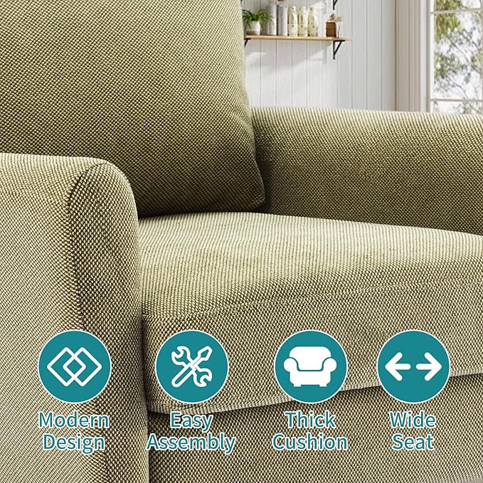 OLIXIS Comfy Accent Chair for Living Room Bedroom and Waiting Room, Upholstered Mid-Century Reading Chair with Pillow and Solid Wood Legs, Wide Singe Modern Lounge Sofa (Green)