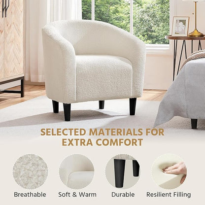 Yaheetech Barrel Chairs, Furry Accent Chairs with Soft Padded Armrest for Living Room Bedroom Waiting Room Office, Set of 2, Ivory