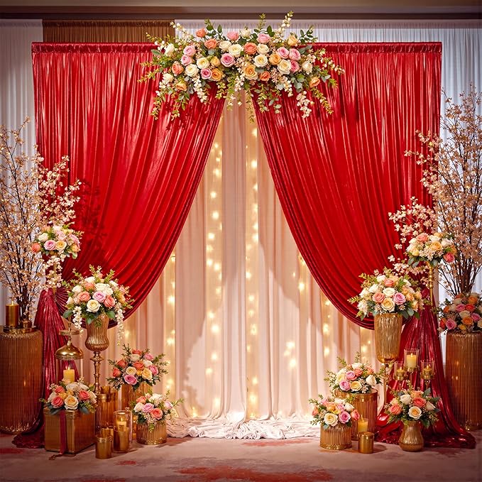 10x10ft Shimmer Red Sequin Backdrop Curtain for Parties, Thick Wrinkle Free Glitter Backdrop Drapes Photo Back Drop Curtains for Birthday Wedding Party Photography Background-2 Panels 5x10ft