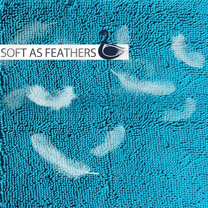 RUN HELIX Teal Blue Bathroom Rugs Bath Mats for Chenillen Rug Set 3 Piece Non-Slip Mats, Absorbent Shaggy Rugs, Machine Wash, Perfect Plush Carpets Set, 16〞x24〞&20〞x32〞&20〞x20〞U Shape