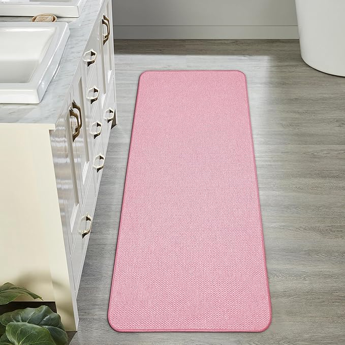 Bath Mat,Ultra Thin Bathroom Runner Rugs,Large Bath Mats for Bathroom,Quick Dry,Non-Slip,Machine Washable,Low Pile,Bath Rug,Shower Outside,Sink,Home Decor Accessories.Pink,1'5"x4'11"（17x59inch）