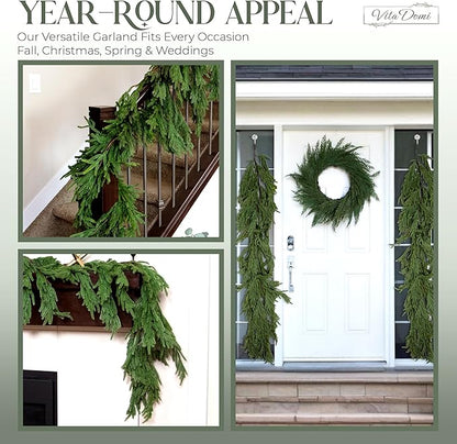 Hanging 6 ft Real Touch Norfolk Pine Garland Realistic 6ft, Christmas Garland for Mantle, Soft and Bendable Real Touch Garland Christmas Greenery, Evergreen Christmas Garlands for Fireplace, Stairs