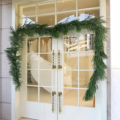 9FT Christmas Garland Artificial Norfolk Pine Garland，Handmade Real Touch Greenery Faux Pine Needles Garland for Home Table Mantle Fireplace Indoor Outdoor Christmas Decor(Dark Green)