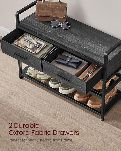 VASAGLE Hall Tree with Bench and Shoe Storage, Entryway Coat Rack with Shoe Bench, 2 Fabric Drawers, 10 Hooks, 11.8 x 31.7 x 71.5 Inches, Stone Gray and Ink Black UHSR429B04