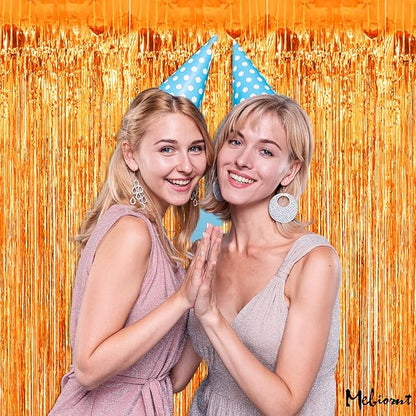 4 Pack Orange Fringe Curtain Backdrop, 3.2Ft x 8.2Ft Metallic Tinsel Foil Fringe Streamers Background for Photo Booth Birthday Wedding Baby Shower Carnival Easter Mother’s Day Party Decorations