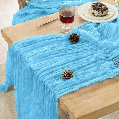 6 Pack Cheesecloth Table Runner 120 Inch Boho Rustic Gauze 10 FT Light Blue Cheese Cloths Table Runners Decorations for Spring Summer Birthday Party Baby Shower Wedding Holiday Home Decor