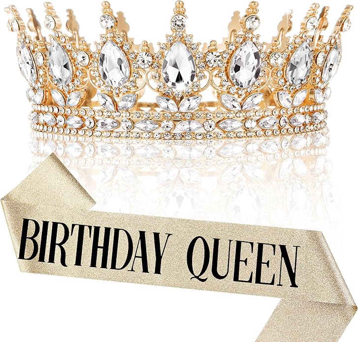 Gold Crown for Women, Crystal Queen Tiaras Headband Wedding Bridal Hair Accessories, Birthday Party Prom Cake Topper