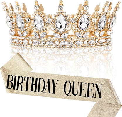 Gold Crown for Women, Crystal Queen Tiaras Headband Wedding Bridal Hair Accessories, Birthday Party Prom Cake Topper