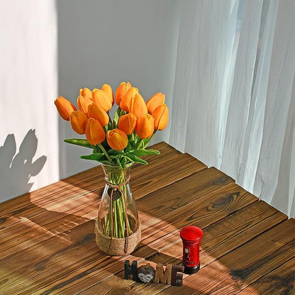 ONLY ART Artificial Orange Tulips 20 Pcs – 13.5 Inch PU Faux Flowers with Bendable Stems for Home Décor, Wedding Centerpieces, DIY Floral Arrangements, Table Decorations