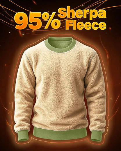 Boladeci Men's Full Sherpa Lined Crewneck Sweatshirts Heavy-weight Fleece Pullover Thick Thermal Long Sleeve Cotton