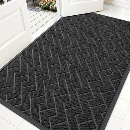 OLANLY Front Door Mat Indoor Outdoor Entrance, Waterproof All-Season, All-Weather Doormat, Sturdy Natural Rubber, Low Profile, Easy Clean Patio Porch Entryway Mat, Herringbone Brick (Black, 71x47)