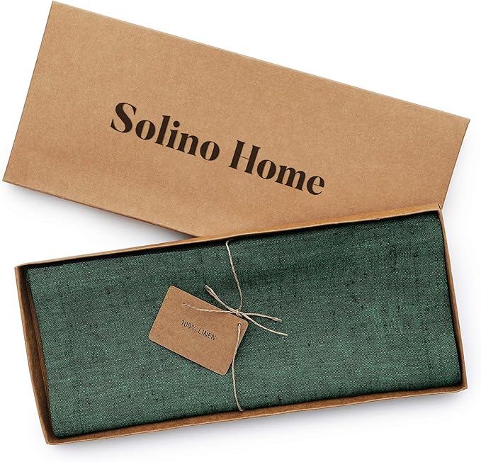 Solino Home Linen Table Runner 120 Inches Long - Athena, 100% Pure Linen Forest Green 14 x 120 Inch Table Runner for Dining, Fall, Autumn, Thanksgiving, Christmas, Winter