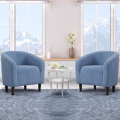 Yaheetech Barrel Chairs, Furry Accent Chairs with Soft Padded Armrest for Living Room Bedroom Waiting Room Office, Set of 2, Blue