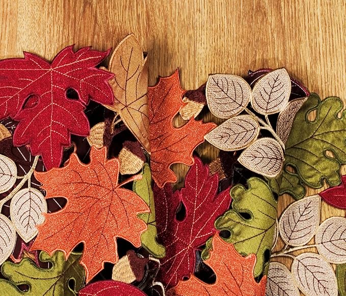 KEVA Fall Table Runner 108inches Long, Thanksgiving Harvest Cutwork Embroidered Table Runner 13in x 108in, Autumn Maple Leaves Table Decoration for Home Dining Kitchen Table