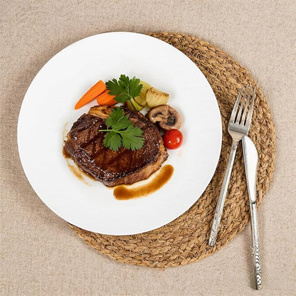 WONDERFUL 32pcs White Plastic Plates Reusable Unbreakable Dinnerware Set Dishes Set Dishwasher Safe Outdoor Plates Includes:16 Dinner 10" and 16 Dessert Plate 7.3" Ideal for Thanksgiving Christmas