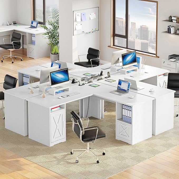 YITAHOME L Shaped Desk with Power Outlets, 60 Inch Computer Desk Corner Desk with File Drawer, Home Office Desk with Monitor Stand & Storage Shelves, L-Shaped Desk with File Cabinet, White