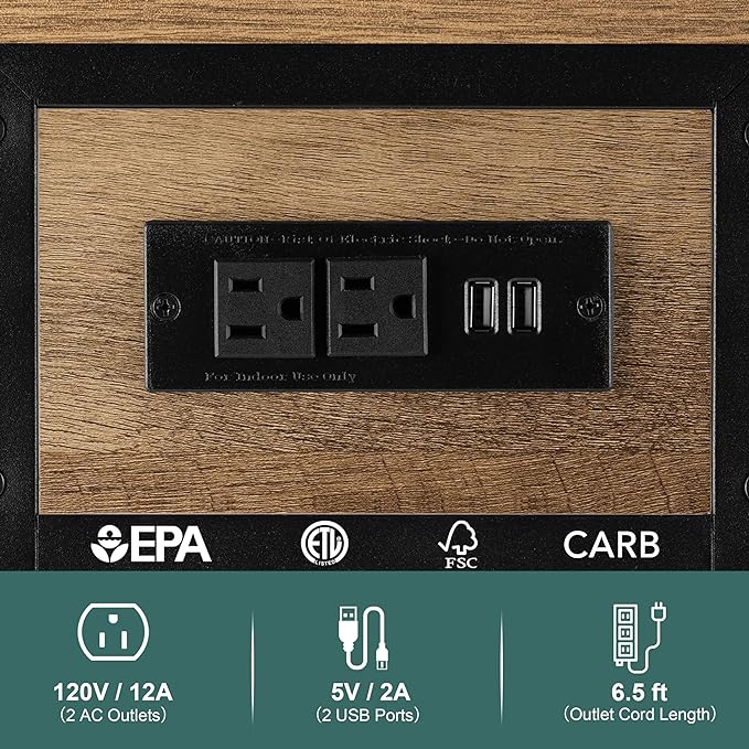 Yoobure End Table with Charging Station, Flip Top Side Table with USB Ports and Outlets, Sofa Couch Table Bedside Table for Living Room Bedroom, Narrow Nightstand with Storage Shelves for Small Space