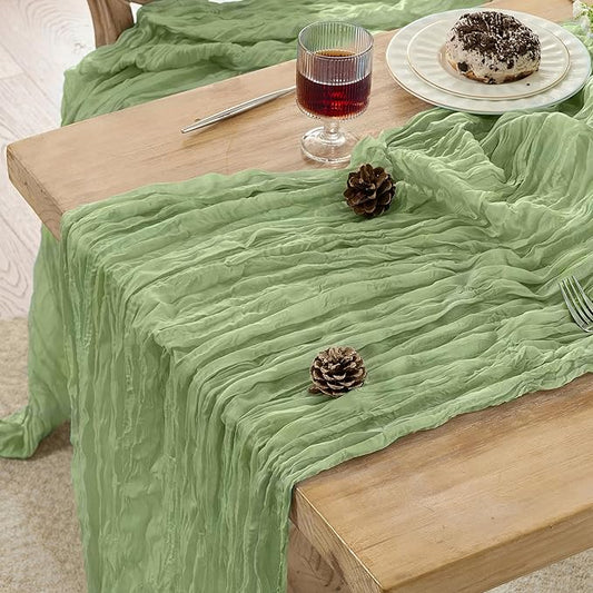 12 Pack Cheesecloth Table Runner 120 Inch Boho Rustic Gauze 10 FT Sage Green Cheese Cloths Table Runners Decorations for Spring Summer Birthday Party Baby Shower Wedding Holiday Home Decor