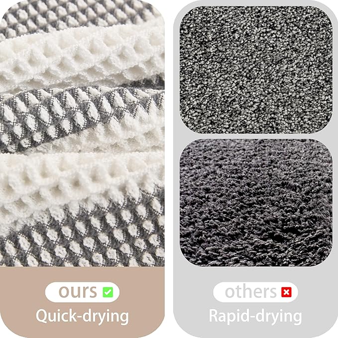 Waffle Bath Mat Non Slip, Boho Bathroom Rug, Super Absorbent Quick Dry Bathroom Mat, Soft Farmhouse Bath Rug with Tassels, Small Washable Shower Mats for Floor 20"x32", White and Grey