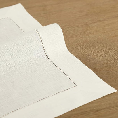 Solino Home Ivory Linen Napkins Set of 4-100% Pure Linen Hemstitch Dinner Napkins 20 x 20 Inch for Fall, Autumn, Christmas, Holiday, New Year - Classic Hemstitch