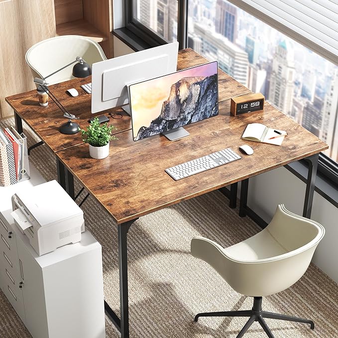 Huuger Computer Desk, 40 Inch Office Desk, Gaming Desk with Storage, Writing Desk Work Desk for Home Office, Study, Modern Simple Desk, Large Legroom, Metal Frame, Rustic Brown
