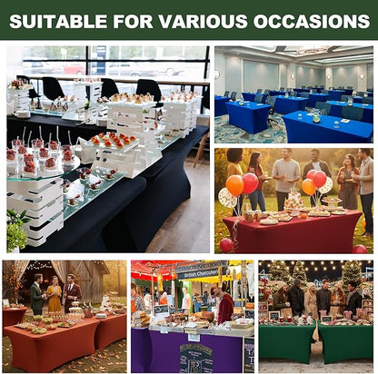 Spandex Table Cloths for 8 Foot Rectangle Tables-6 Pack Hunter Green Fitted Stretch Table Covers-Elastic Christmas Tablecloths for Party, Vendor Booth, Banquet Buffet Event, Craft Trade Show