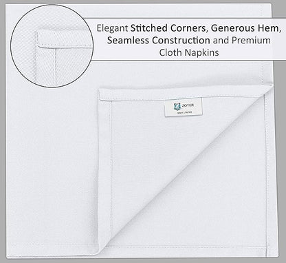 Zoyer Cloth Napkins Set of 12, 18x18 Inches Cotton Enrich Napkins Cloth ‎Washable, Soft & Durable Dinner Napkins for Parties, Wedding, Christmas, ‎Thanksgiving & Everyday Use - White