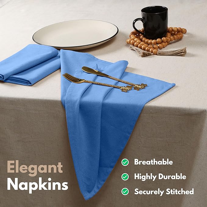 Native Fab Cloth Dinner Napkins, Set of 12, 17"x17", Soft, Absorbent, 100% Cotton, Restaurant Hotel Quality - Cocktail Napkins, Wedding, Dinner Napkins - Everyday Use, Easy Care Washable - Sky Blue