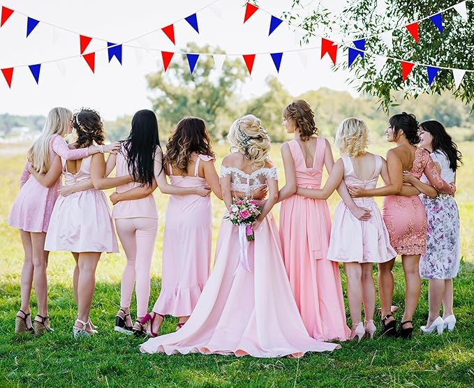 100 Feet 60 Pcs Red White and Blue Pennant Banner Flags String Hanging Triangle DIY Flags, Bunting Streamers Decorations for Grand Opening, Birthday, Wedding Celebration (Red White & Blue)