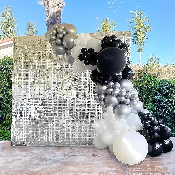 Shimmer Wall Backdrop Silver Square Sequin Wall Panel Backdrop Decor for Wedding, Anniversary, Birthday, Party, 24 Panels