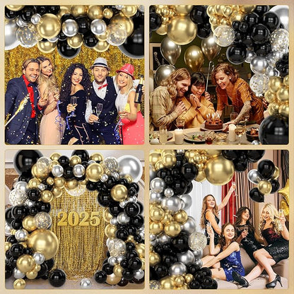 Amandir 153pcs Black and Gold Balloons Arch Garland Kit Different Sizes 18 12 10 5inch Latex Metallic Gold Confetti Balloons for Birthday New Year Decorations Party Supplies